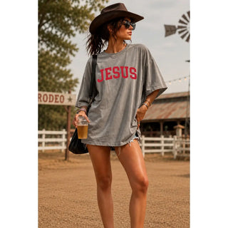 Jesus Mineral Wash Oversized Graphic Tee