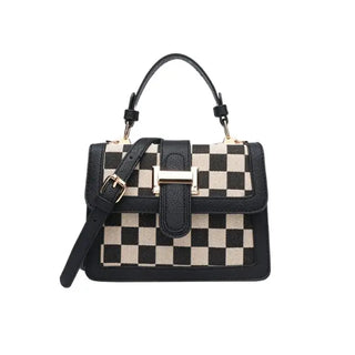 Checkered Buckle Flap Mini Satchel