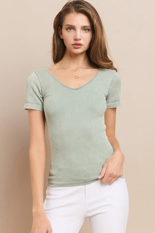 Reversible Short Sleeved Stonewashed Ribbed Tank - Multiple Colors Available