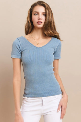 Reversible Short Sleeved Stonewashed Ribbed Tank - Multiple Colors Available