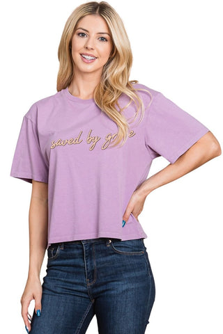 Saved by Grace Puff Stitch Tee