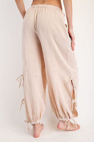 Mineral Washed Ribbon Side Tie Pants