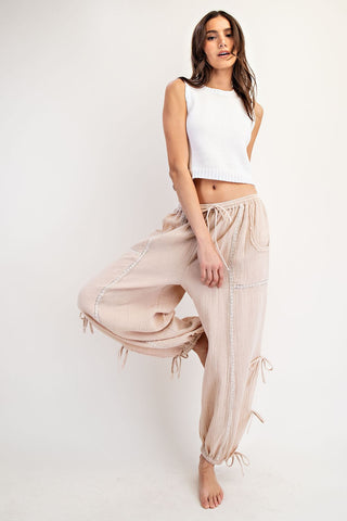 Mineral Washed Ribbon Side Tie Pants