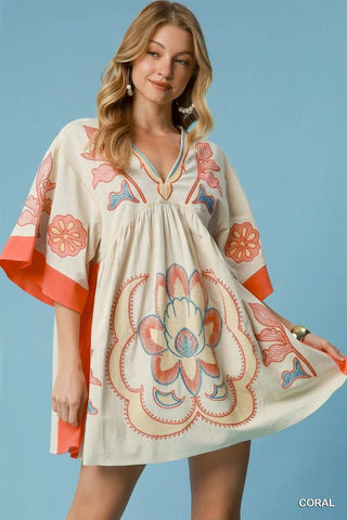 Flower Embroidered Mini Dress