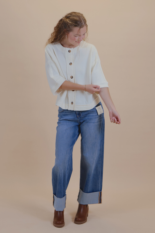 Cream Button Henley Top