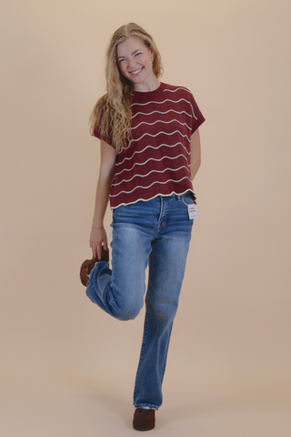 Ripple Wave Scallop Sweater Top