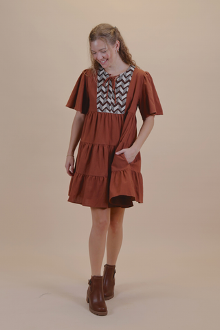 Chevron Crochet Babydoll Mini Dress
