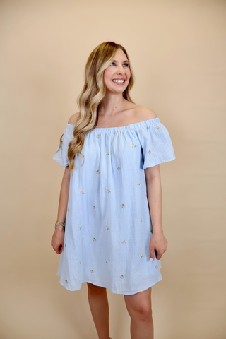Flower Picking Gauze Mini Dress