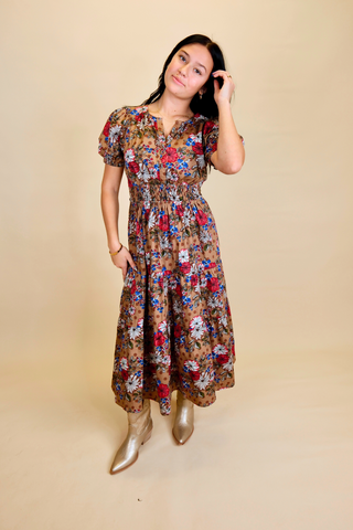 Floral Fusion Midi Dress