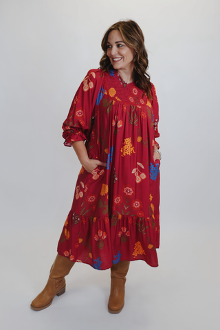 Autumn Blossom Smocked Maxi Dress