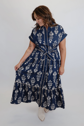 Indigo Wildflower Midi Dress