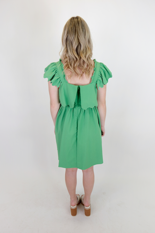 Emerald Elegance Scalloped Dress