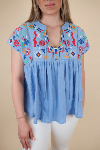 Aztec Embroidered Top
