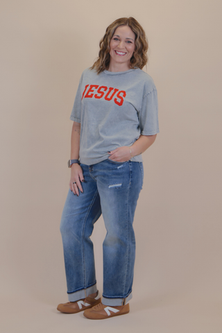 Jesus Mineral Wash Oversized Graphic Tee