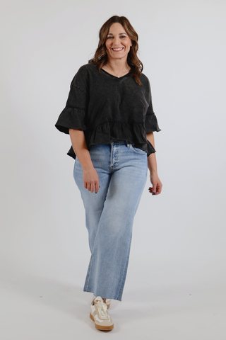 Washed Willow Ruffle Knit Top