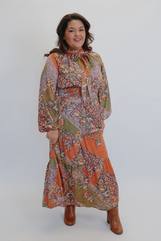 Mirabel Patchwork Satin Maxi Dress