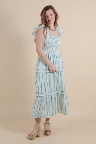 Seafoam Garden Tiered Midi Dress