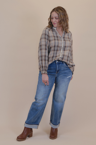 Hearth & Home Plaid Button Down Top