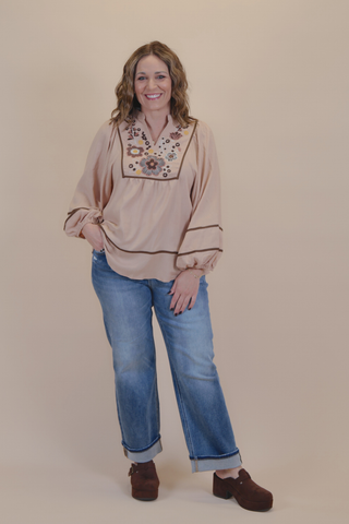 Wildflower Charm Embroidered Babydoll Blouse