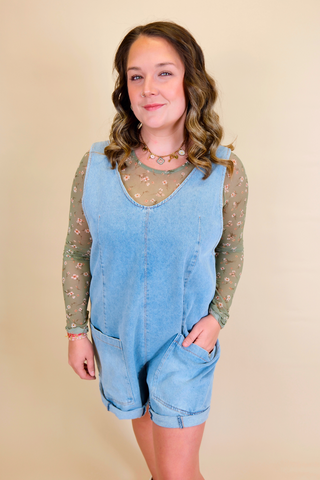 Giddy Up Washed Denim Romper