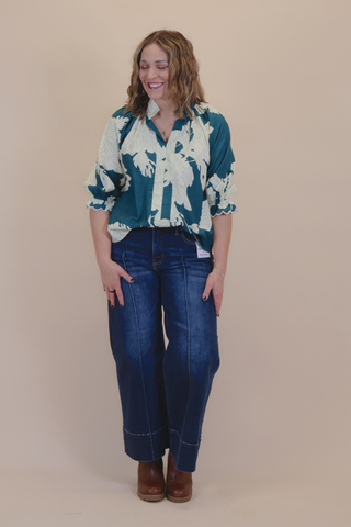 Peony Bloom Scallop Sleeve Blouse