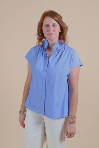 Bluebell Breeze Ruffle Collar Top