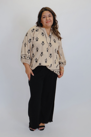 Boho Bloom Embroidered Peasant Top in Plus