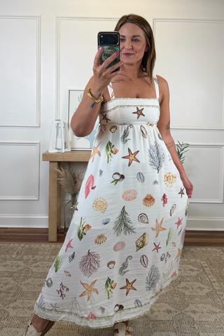 Coral Cove Patchwork Midi Dress
