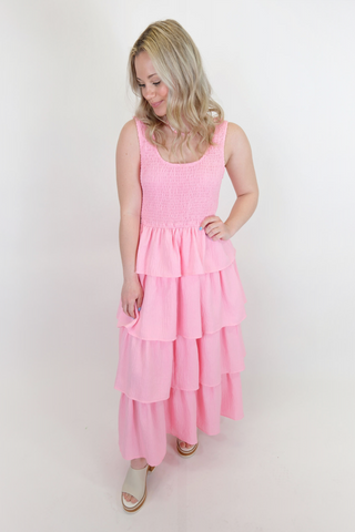 Ruffled Radiance Dress - Baby Pink