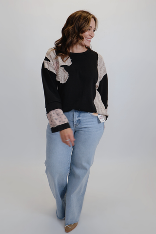 Boho Patchwork French Terry Pullover in Plus