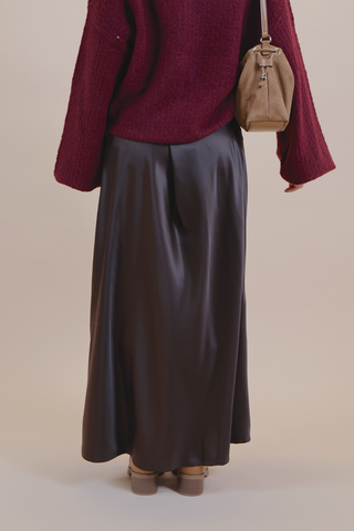 Midnight Espresso Satin Slip Skirt