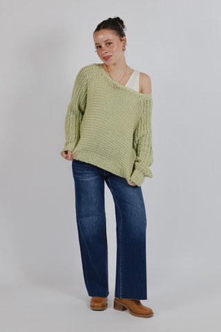 Pistachio Breeze Crochet Sweater