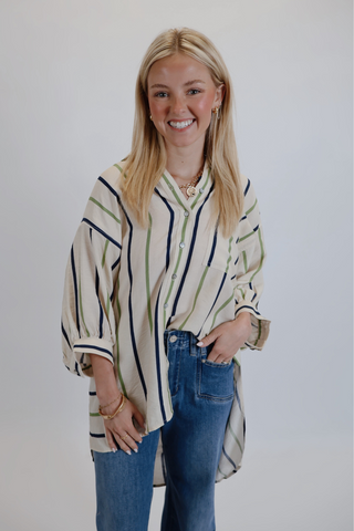 Harbor Stripe Button-Up Shirt