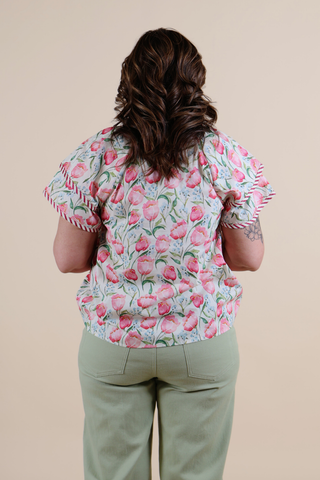 Blushing Meadow Stripe Trim Top