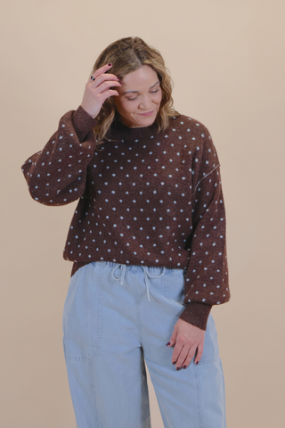 Hot Cocoa Dot Balloon Sleeve Sweater