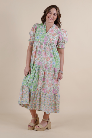 Secret Garden Mixed Print Midi Dress