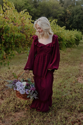 Crimson Ruffle Chiffon Maxi Dress