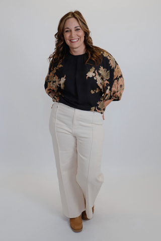 Midnight Garden Puff Sleeve Top