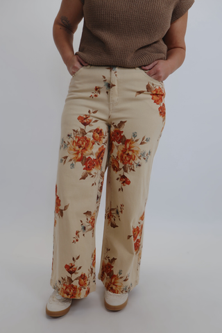 Autumn Bloom Wide Leg Twill Pants