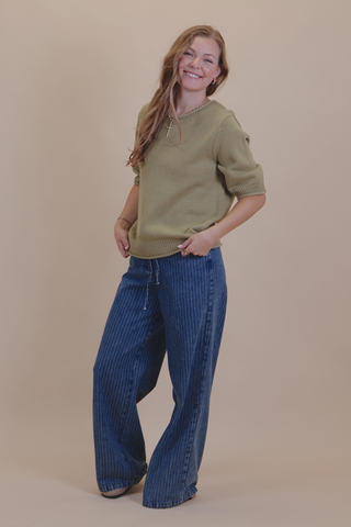 Raw Edge Half Sleeve Sweater Knit Top