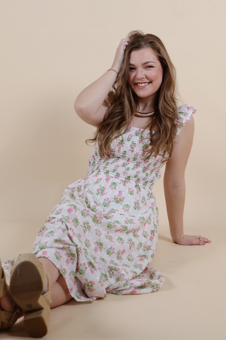 Petal Garden Smocked Midi Dress