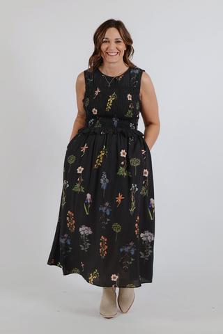 Midnight Garden Floral Midi Dress