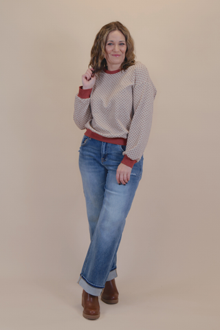 Woven Leaves Jacquard Crewneck Top