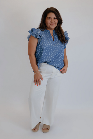 Flutter Sleeve Floral Blouse