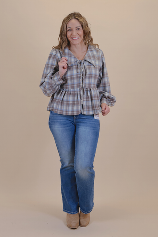 Pumpkin Spice & Plaid Peplum Top