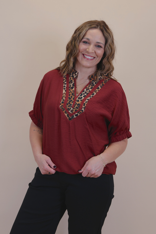 Wild Side Leopard Trim Blouse