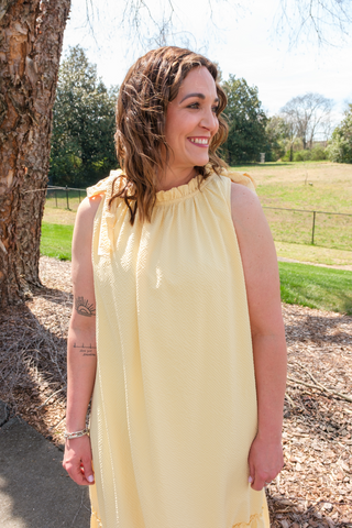 Fresh Lemonade Bubble Hem Midi Dress