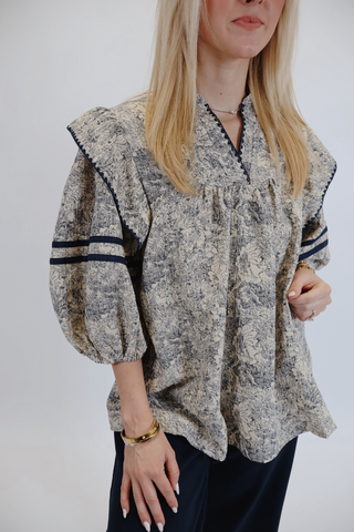 Vintage Bloom Ruffle Sleeve Top