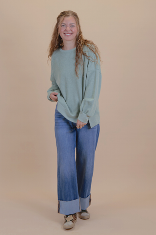 Sage Ribbed Boatneck Sweater