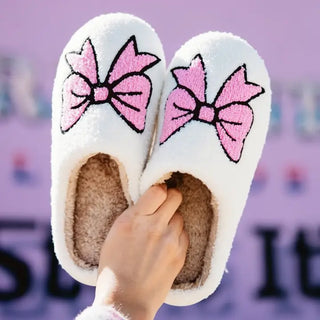 Pink Bow Fuzzy Slippers